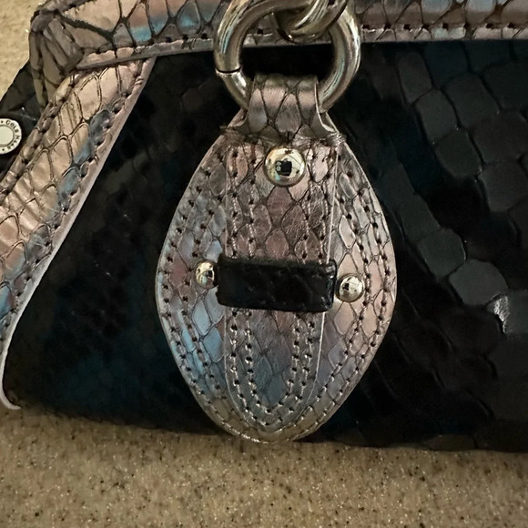 COLE HAAN Trinity Black/Gunmetal Python Print Mini Shoulder Bag - Picture 6 of 7